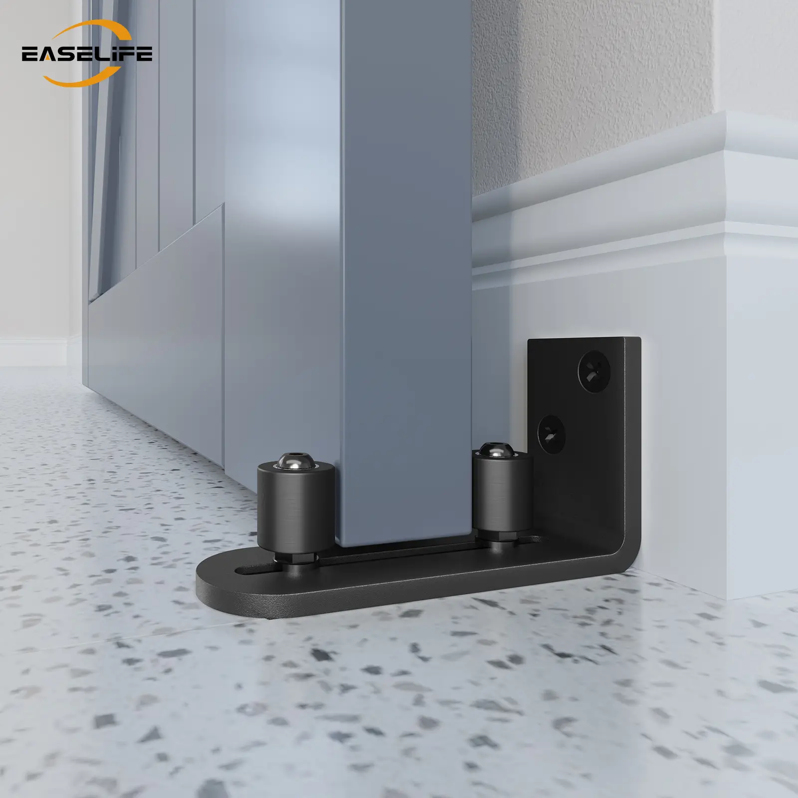 EaseLife Sliding Barn Door Bottom Floor Guide - Barn Door Hardware, Adjustable Ball Bearing Rollers, Wall-Mount, Flush-Bottom Design for Desired Look, Easy-Install Side Access Component, Quick DIY Upgrade, Smooth Operation, Ball Bearings