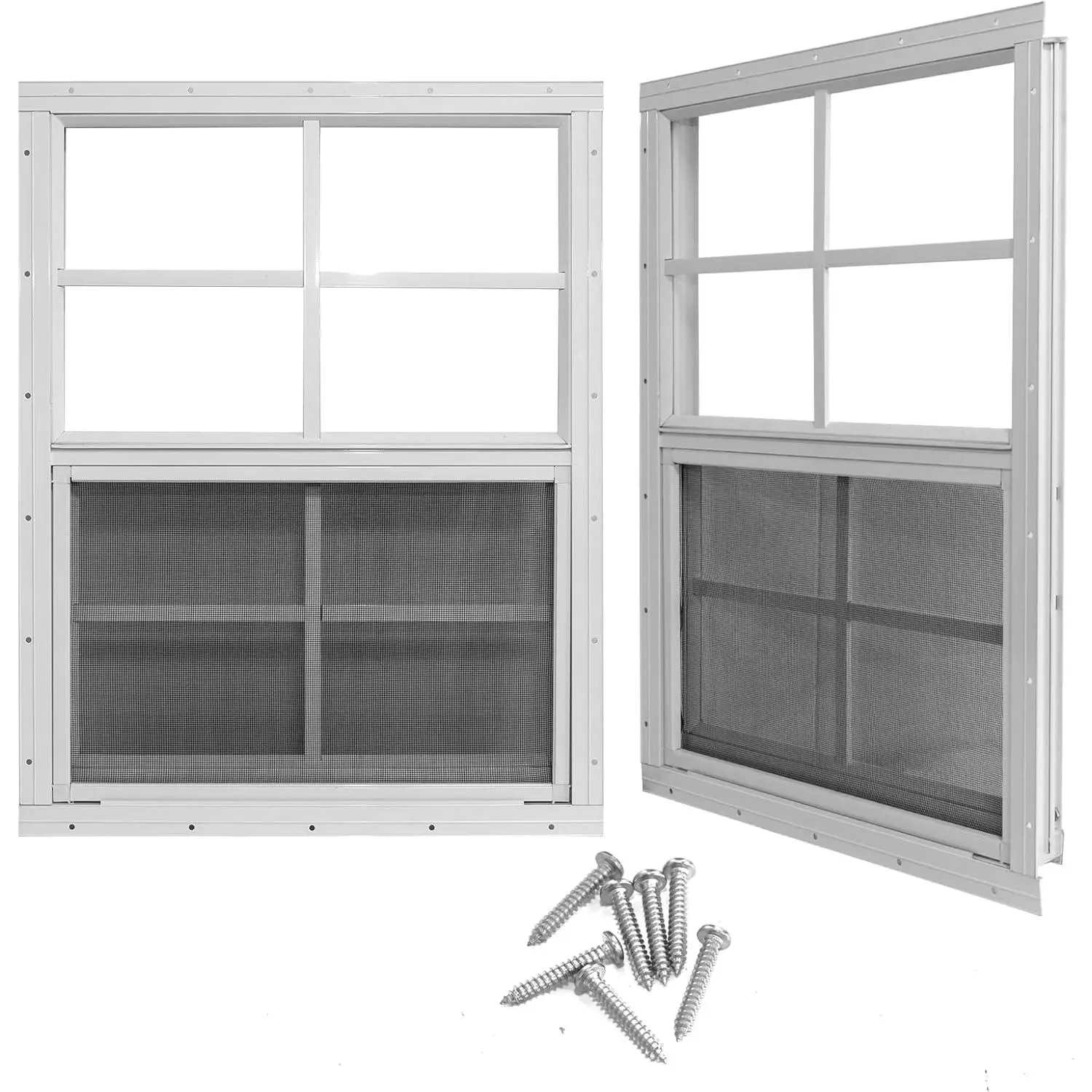 18" x 27" Shed Windows with Tempered Glass and Fiberglass Screen, 2 Pack Small Sliding Windows for Shed, Chicken Coop, Playhouse, Household, Garage, Barns (White)