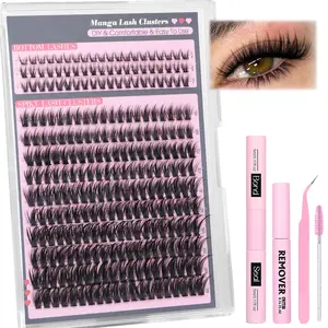 260pcs Eyelash Extension Kit Diy Eyelash Extensions Cosmetic Makeup Natural Lower Lashes Clusters, 5-18mm Individual Lashes Set with Brush Tweezers Glue Sealer Remover Applicator DIY Home Use Cosmetic Makeup Tool