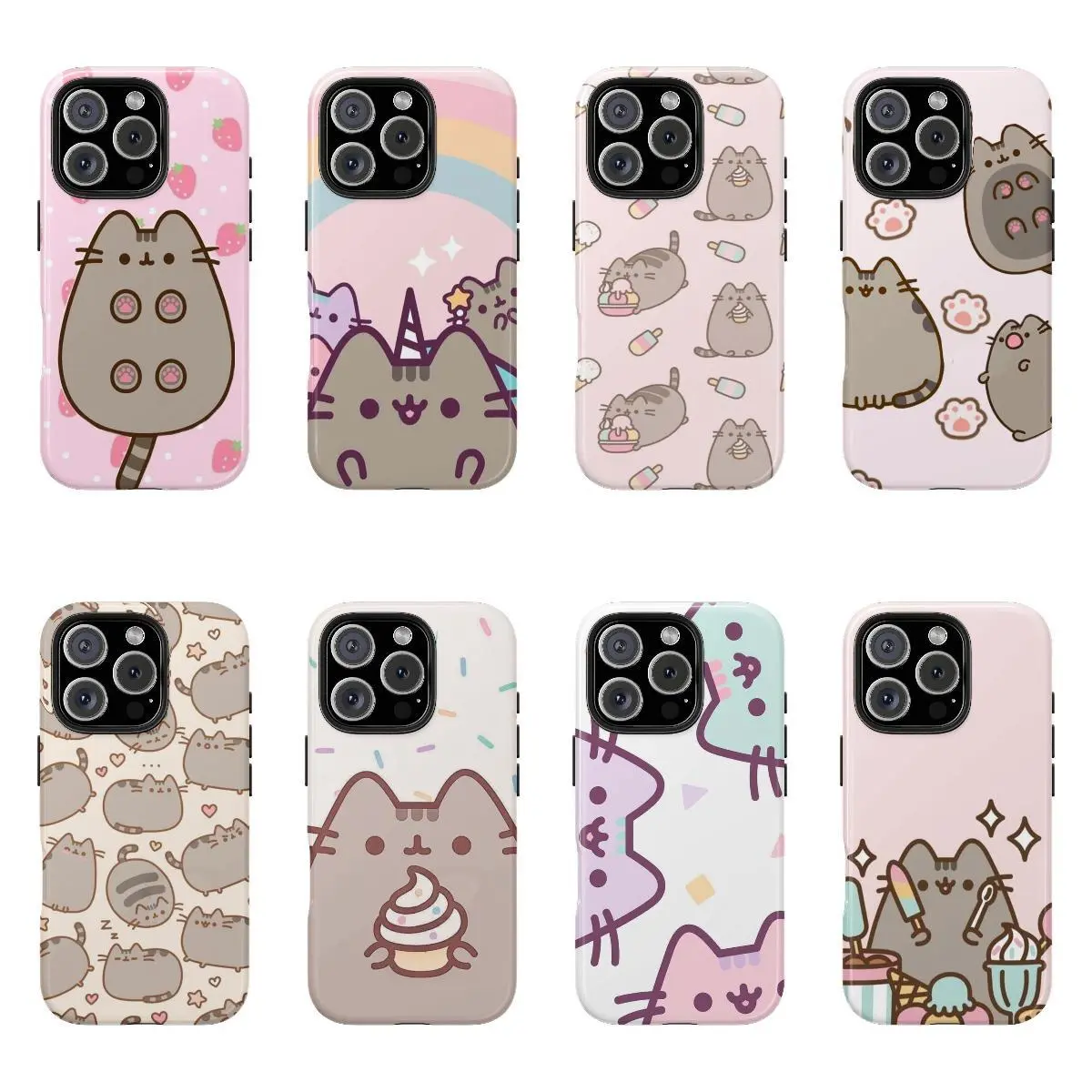 6 Styles Cute Pusheen Cat Ice Cream Strawberry Arcade Phone Case for iPhone 17 16 15 14 13 12 11 XR XS Pro Max Plus Air Kawaii Pastel Slim Shockproof Soft TPU Protective Cover Cat Lover Gift