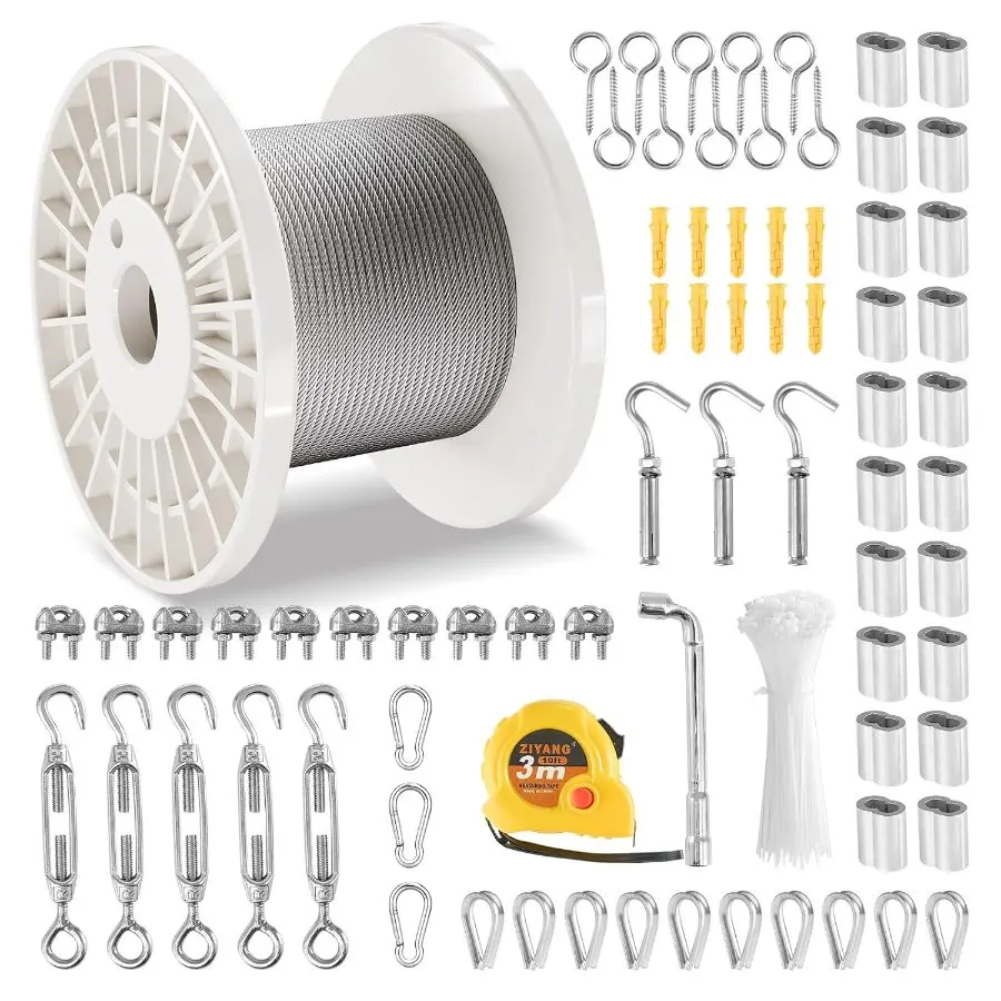 VEVOR 1/16 Wire Rope, 330 FT 304 Stainless Steel Cable with 80 Sleeves ...