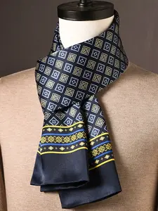 1pc Luxury Men's Navy Geometric - Premium Soft Polyester, Vintage Style for Formal & Casual Wear, Office & Daily Elegant Accessory, Neck Scarf