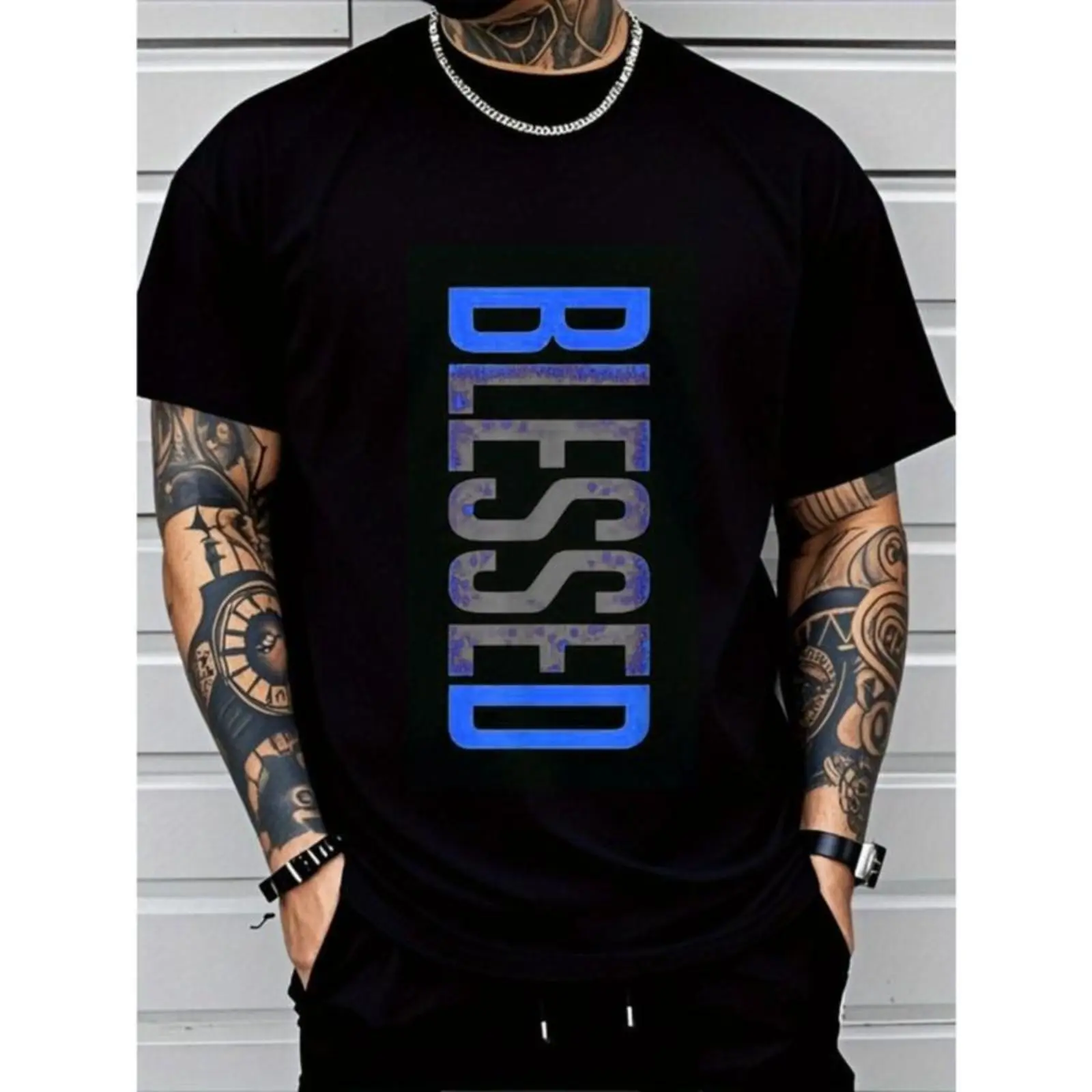 Men's  Casual Crew Neck T-Shirt - Geometric-Pattern, Smooth  Knit Fabric, Medium Stretch - Short Sleeve Tee for Leisure & Everyday Wear |     Breathable Comfort Fit |     Machine Washable