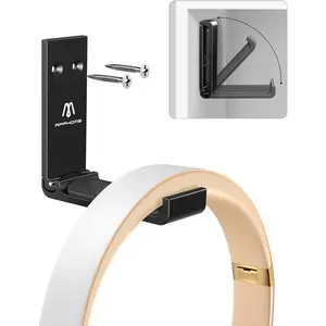Headphone Stand Hanger Foldable Wall Hooks, save Space Durable Aluminum Headset Stand Holder for Universal Gaming Headset, Strong Adhesive, Black APPHOME