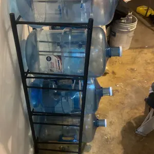 4-Tier Heavy Duty Water Bottle Jug Holder for 5 Gallon Water Cooler, Detachable Organizer Shelf for Home, Kitchen, Office, and Breakroom, Space-Saving Black Storage Rack