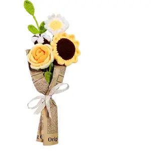 Crochet Flowers Bouquet, Knitted Crochet Sunflowers Bouquet Handmade Crocheted Flowers Bouquet DIY Home Decor for Mother's Day Birthday Wedding Gifts