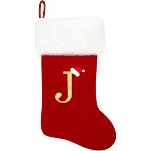 20 Inches Monogram Christmas Stockings Red Velvet with White Super Soft Plush Cuff Embroidered Classic Personalized Decorations for Family Holiday Season Decor (Letter J)