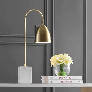 JONATHAN Y Ana Gold Arched Metal with Marble Base LED Table Lamp , for bedroom, living room, foyer, hallways, dining room, dorms