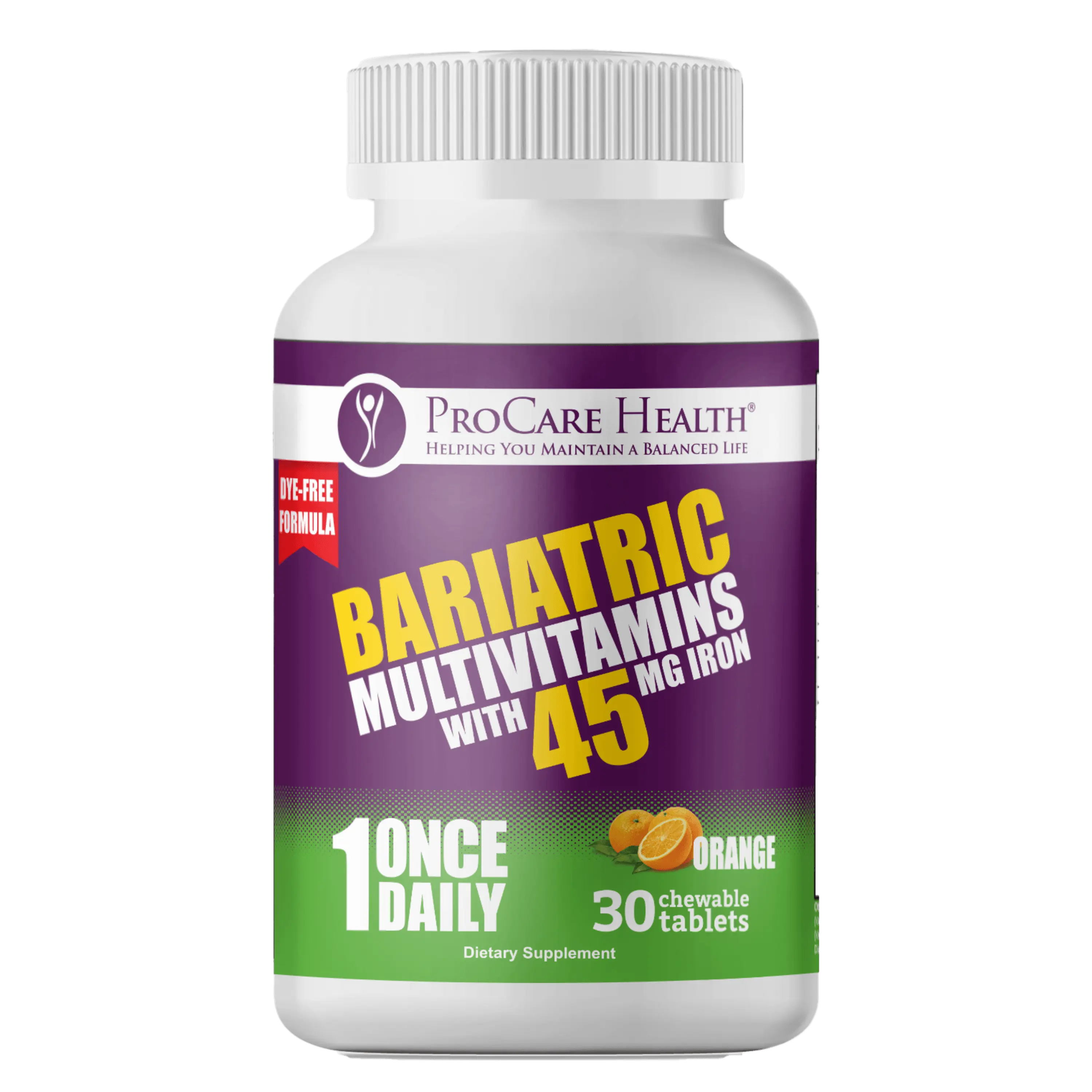 Multivitamin | 45mg Iron | Dye-Free Chewable | Orange