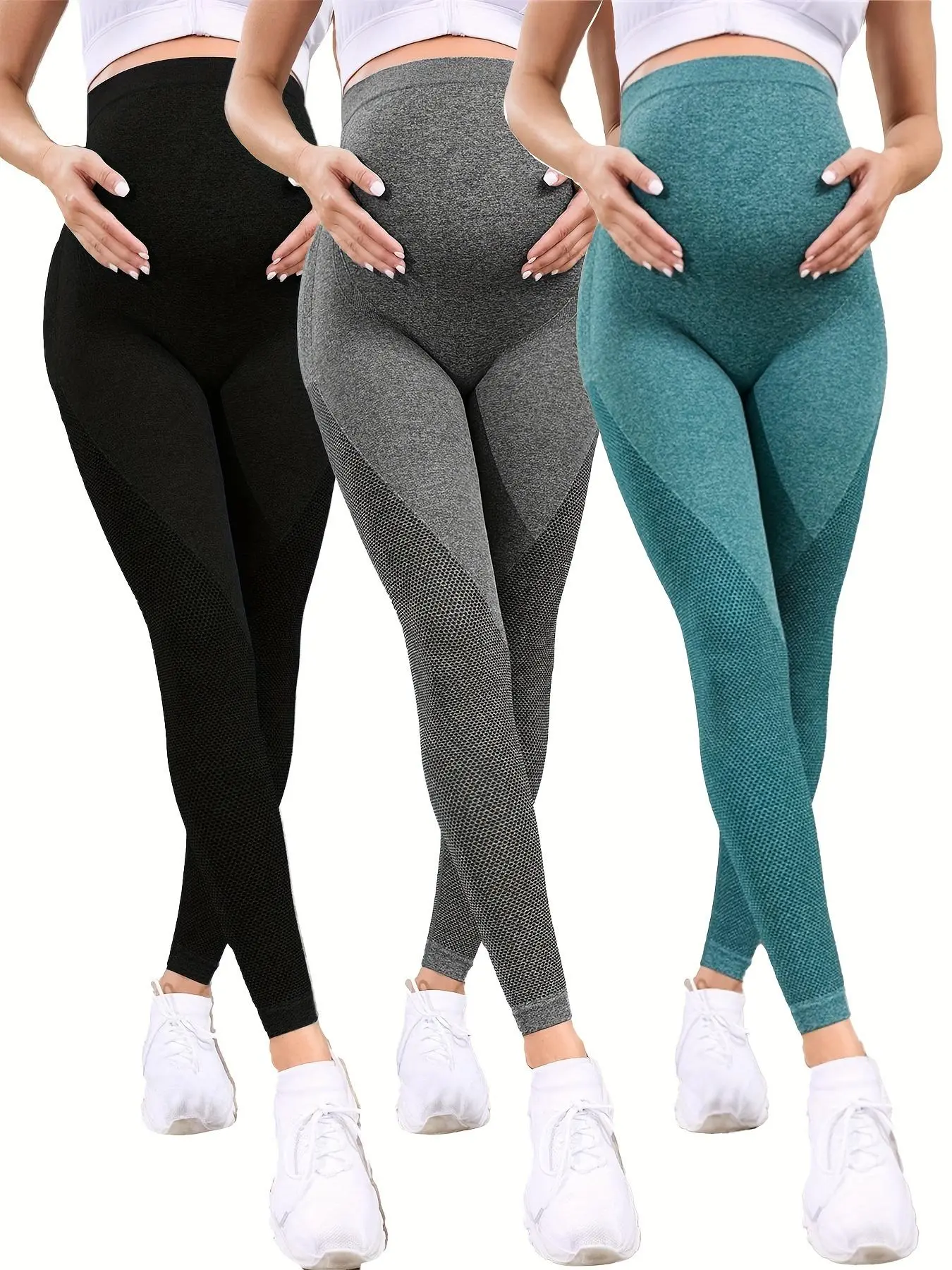 3pcs Maternity Leggings Over The Belly Buttery Soft Pregnancy Workout Pants High Waisted Maternity Activewear for Women Prenatal Maternity Clothing Pregnancy Clothes