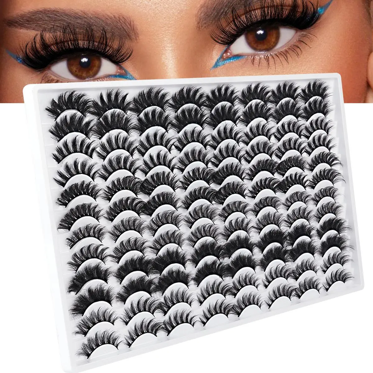 MAGEFY 48 Pairs False Eyelashes 6 Designs Mix Natural Long Fluffy Wispy Volume Set Lashes Manga Amine Lashes Crosscriss Eye Lashes Extensions Cosmetic Makeup Tool for Beauty Daily Use Fluffy Eyelashes Cluster