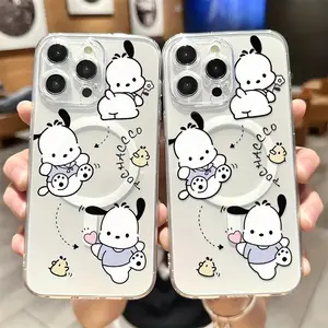 Sanrio Pochacco Phone Case for iPhone 16 15 14 13 12 11 Pro Max Mini XR XS X 7 8 Plus, Transparent Magnetic Anti-Drop Shockproof Soft Tpu Back Cover Accessories