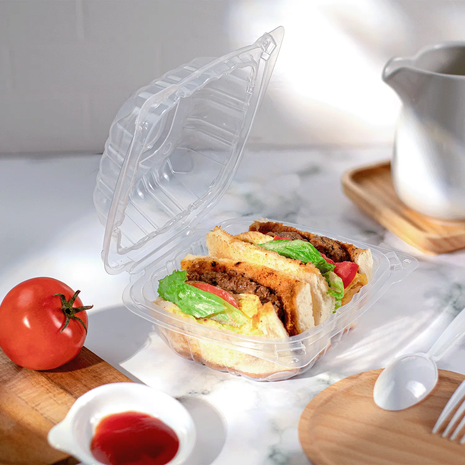 [300 ct] 6''x 6'' Hinged Food Containers | PP | Clear