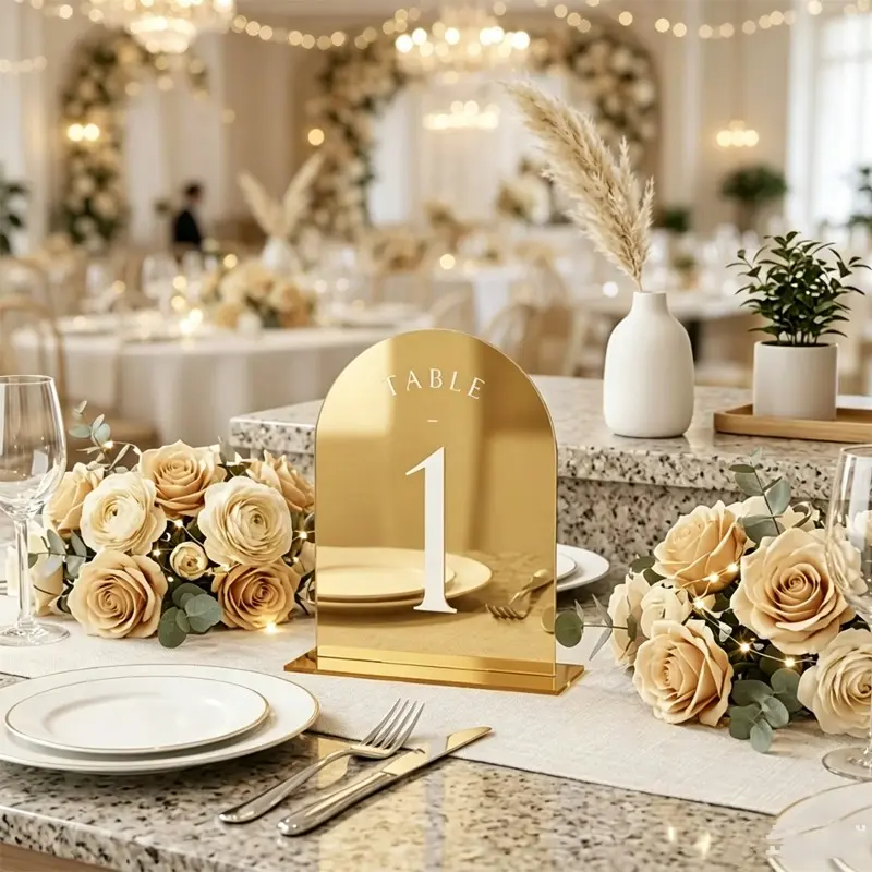 Acrylic Wedding Sign, Acrylic Plaque Sign, Table Number Signs for Restaurants, Events, Parties, Team Building, Arc Shape with Stand, Signage, 1-40