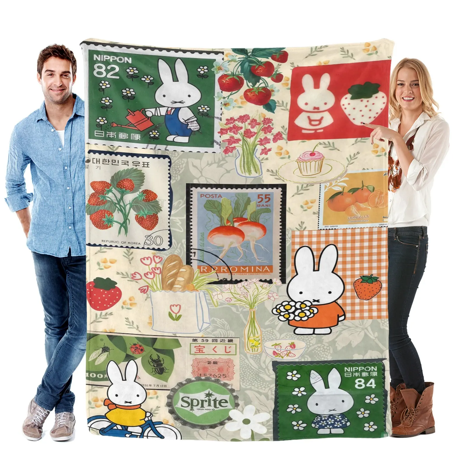 Miffy Printed Rabbit Motif Security Blanket for Toddlers - Cute Soft Fabric Baby Rabbit Graphic Blanket, Machine-Washable All-Season Cuddle Companion for Naps, Playtime, Cute Blankets, Machinewash Easy