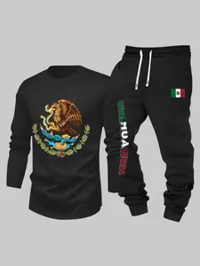 Men's Regular Graphic Eagle Print Sweatshirt & Jogger Pants Set, Casual Cozy Breathable Outfits for Daily Outdoor Wear, Men's Clothes for Fall & Winter
