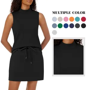 Women's 2-Piece Casual Breathable Sportswear Set - Mock Neck Sleeveless Top, Elastic Short Skorts, Multi-Sizes Workout Attire for Tennis, Summer Clothes #Springfresh, Women 2 Piece Sets,summervibes outdoorfun
