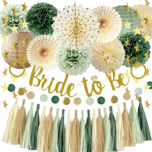 Sage Green Bridal Shower Decorations Green Bachelorette Party Decorations Bride To Be Banner Olive Sage Green Paper Pom Poms Paper Tassel Garlands Wedding Shower Party Decor