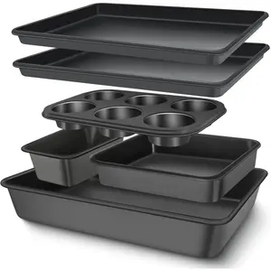 Baking Pans Set, Nonstick Bakeware Sets, Oven Pans for Cooking,  6 count Baking Sheets Set Including Cookie Sheet, Deep Roaster Pan, Square Pan, Loaf Pan, Muffin Pan, Carbon Steel Baking Set