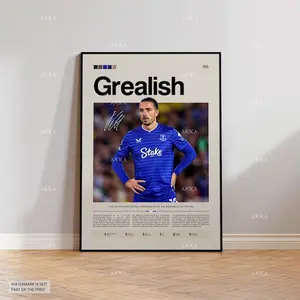 Jack Grealish Poster, Everton Wall Art, Framed Premier League Soccer Décor