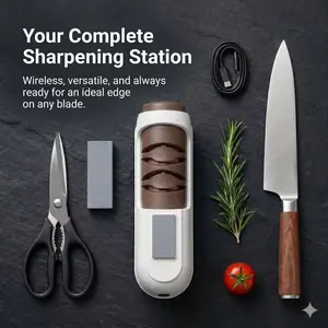 Electric Knife Sharpener, 3-Stage Professional Sharpening Tool for Kitchen Knives & Scissors, USB Rechargeable, Automatic Sharpener with Safety Design - Kitchen Essentials