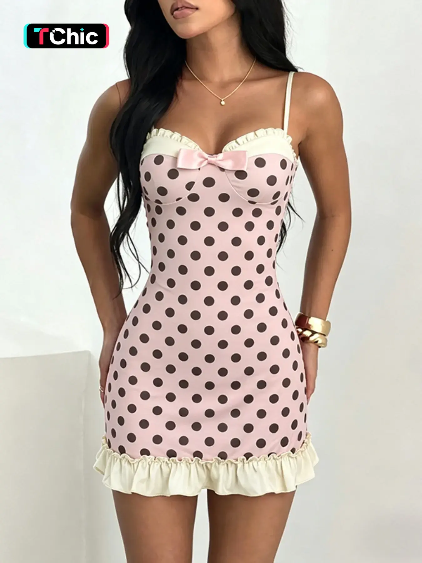 Women's Casual Halter Dot Sleeveless Ruffle Dress, Comfortable Summer, casual beach sundress, Stylish Chic Feminine Ladies' Clothing, Perfect for Daily Wear, Trendy Fashion Piece