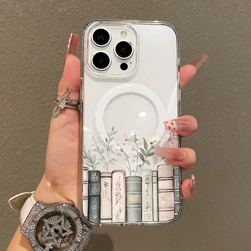 Soft Girl Case for iPhone11/12/13/14/15/16/17/promax, Floral Bookshelf Lightweight, Drop-Proof, Compatible |   Perfect for Teen Girls Suitable for Samsung S24 FE
