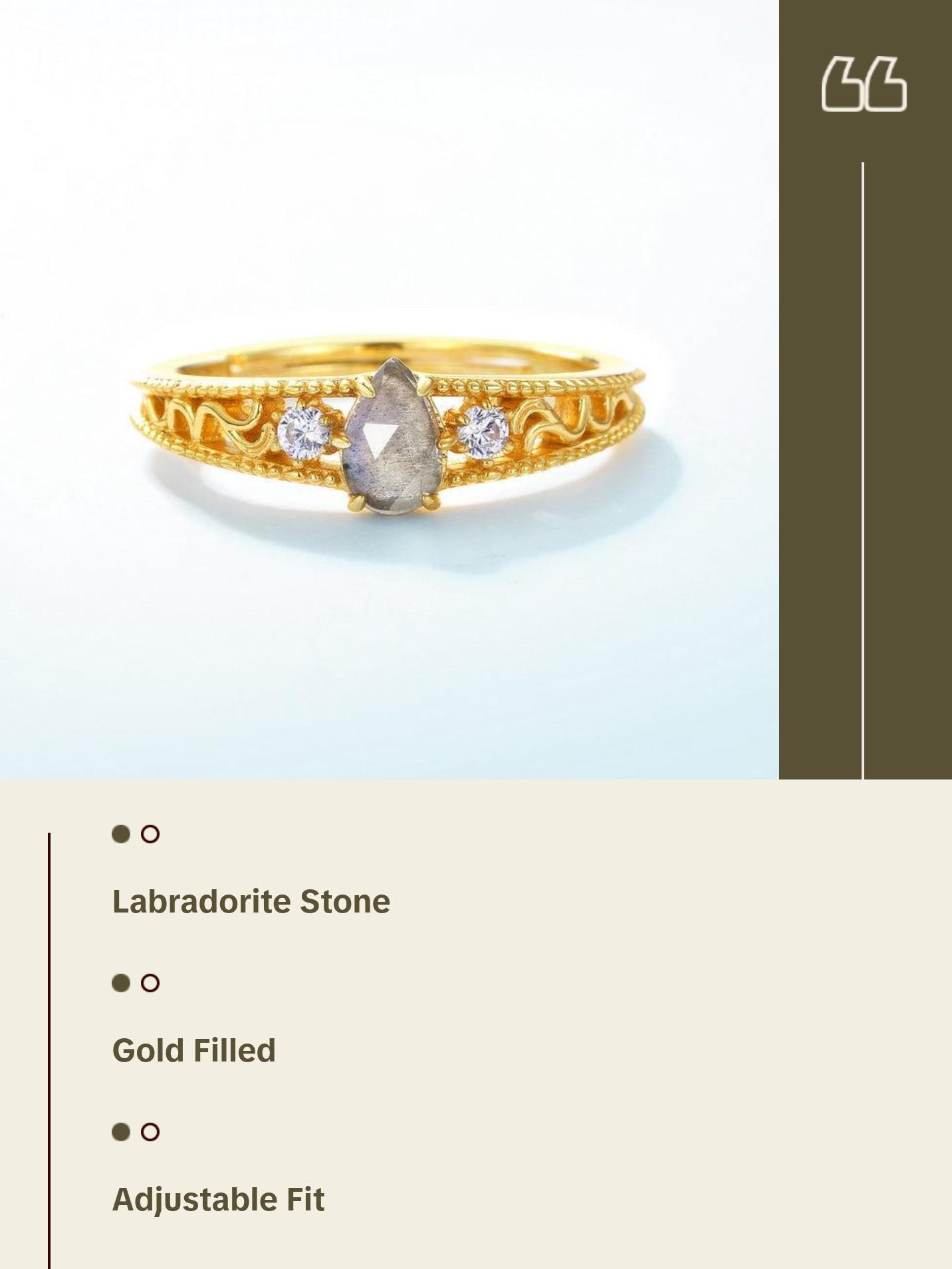 Labradorite Pear Cut Vintage Style Ring