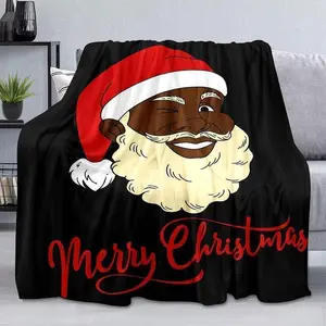 Christmas Throw Blanket, Funny African American Black Santa Claus Blanket, Winter Xmas Holiday Kids Blanket, Cozy Warm Soft Lightweight Fuzzy Flannel Fleece Blanket for Couch, Sofa, 50"x60"