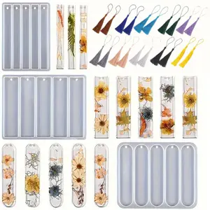 Silicone 3pcs Bookmark Molds Kit - Perfect for Epoxy, UV Resin, and Plaster Crafts - Includes 20 Tassels, Holiday Gift Handmade