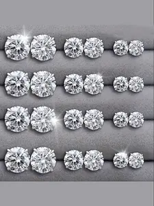 Zircon Heart and Square Stud Earring Set, Sparkling Zircon, Unisex Jewelry Gift for Men and Women, Ideal for Christmas, Halloween and Valentine's Day, Artificial Zircon Earrings