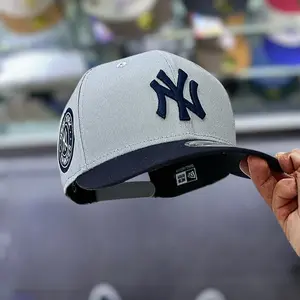 New York Yankees Grey Blue Brim 9FORTY Snapback Hat NY Yankees Side Logo Adjustable MLB Cap