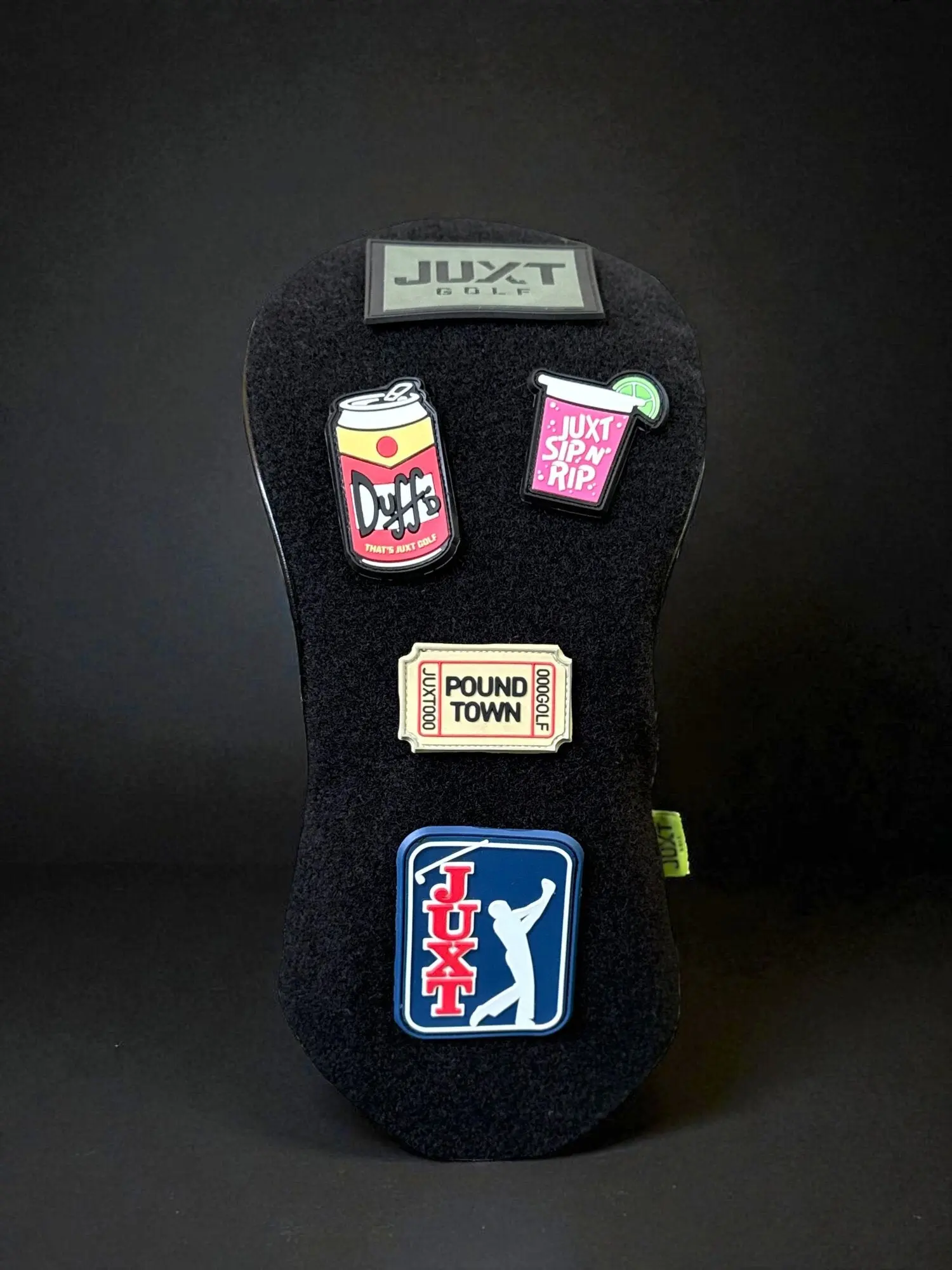 Customizable JUXT 'Stick It' Driver Headcover Bundle (SIN2WIN) - Vegan Leather, Embroidered Logo, Velcro Swaps, Pre-Curated Patch Bundle, Bonus Golf Patch, Shoe Bag, Sewn-In Magnet Closure, Fits All Drivers, Magnet Close, Bonus Juxt Golf Patch