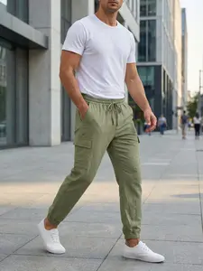 Men’s Linen Cargo Workwear Pants – Amu Kaji Outdoor Loose Fit, Breathable, Sporty Casual Long Pants
