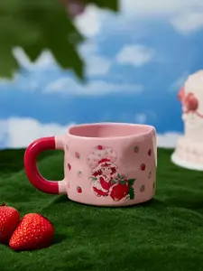Strawberry Shortcake Stylish Pink Ceramic Coffee Mug - 300ml Reusable Cup, Cartoon Character Kitchenware for Daily Drinks, Washable Drinkware
