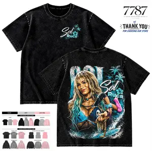 7787 Clothing Menswear Sol Ruca Sol Snatcher Wrestling Graphic Washed T-Shirt Vintage Surf Streetwear Casual Apparel