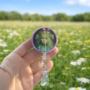 Disgusted Doll Face Badge Reel, Retractable ID Clip, Funny Nostalgic Kitsch Keychain for Nurses, Teachers, and Office Workers