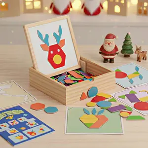 Wooden Magnetic Building Blocks Puzzle Set, Versatile Connection Pictures, Shape and Color Recognition, Educational Toy for Boys and Girls, Montessori Puzzles Gift, Wooden Jigsaw Puzzle