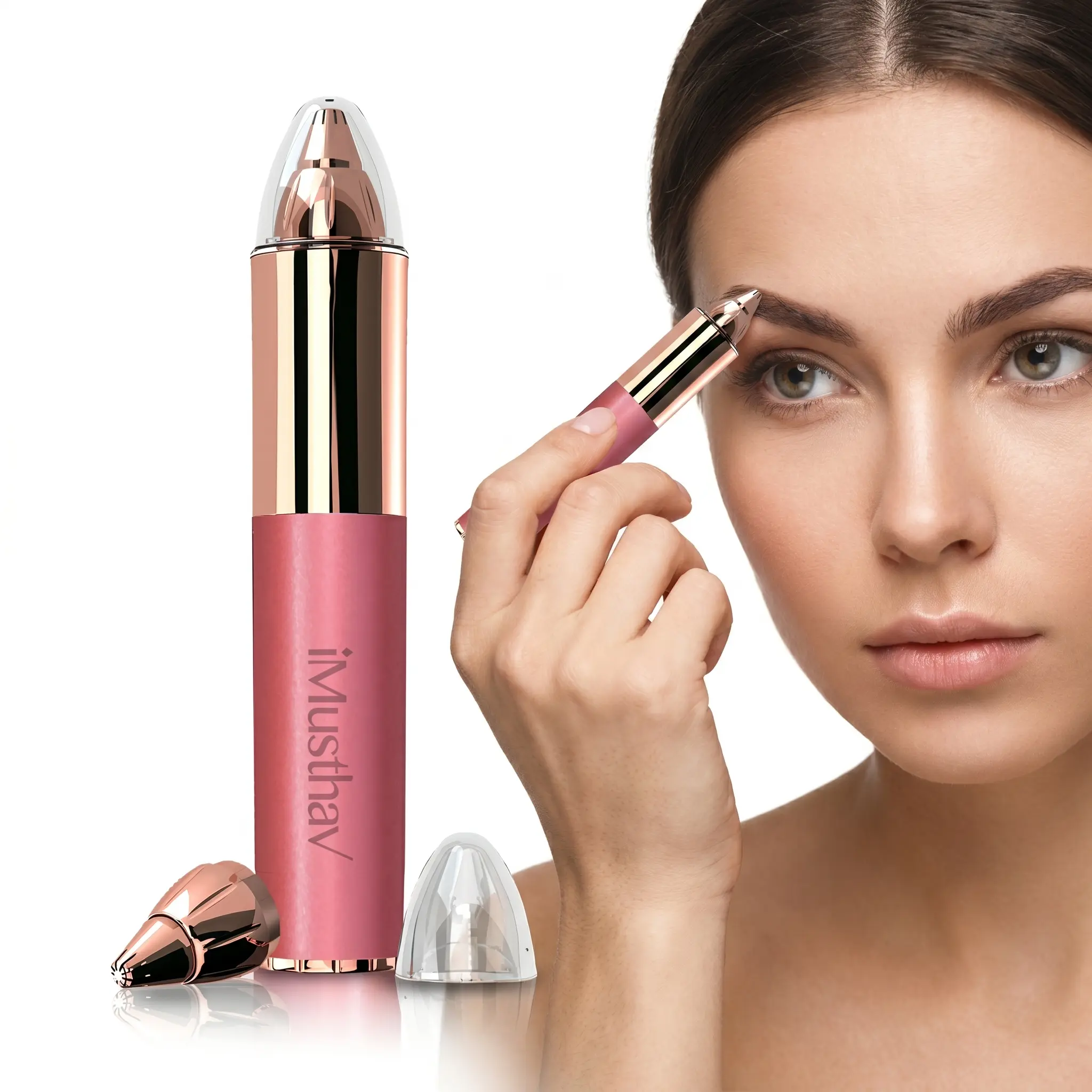 Eyebrow Hair Remover for Women | 18K Gold-Plated Head | 360° LED Light Portable Painless Electric Epilator