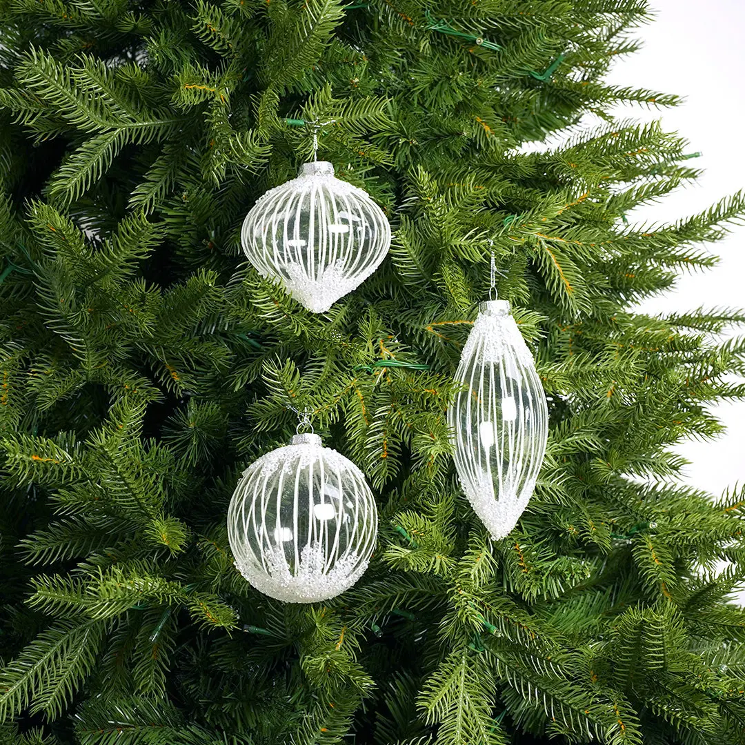 4" White Crystal Beaded Ornament Assorted Set Of 12