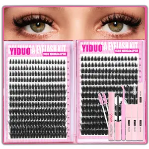YIDUO Eyelash Cluster Kit 100D Manga&Spike and 150D Manga&Spike Wispy Lash Extensions Kit,  D-Curl 468 Pcs Eyelash Cluster Kit With Lash Bond and Seal Tweezers Remover Eyelash Brush DIY at Home Easily Eyelash Set