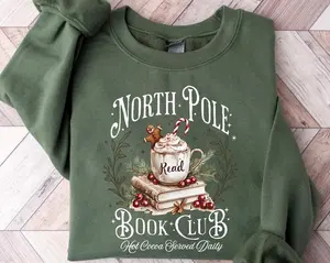 [New Collection For Christmas] Retro Funny North Pole Book Club Book Lover Christmas Bookish Christmas Graphic TShirt for Women