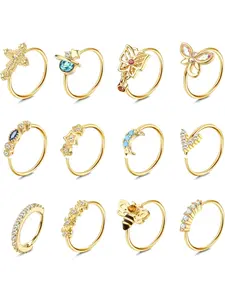 12pcs Nose Rings Hoop Set, 20g Stainless Steel Nose Piercing Jewelry, Dangle Design for Women & Girls, Cartilage Earring Accessories