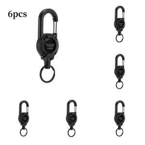 6pcs Heavy-Duty Retractable Steel Wire Keychain with Quick-Release Carabiner - Secure Anti-Lost Belt Clip and Backpack Attachment for Men and Women during Outdoor Camping Hiking and Everyday Carry