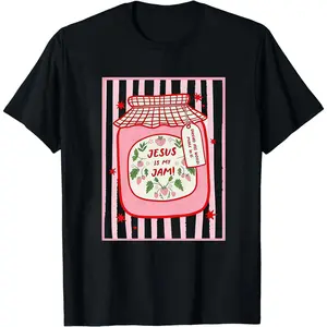 Jesus Is My Jam Strawberry Jam Jar Graphic T-Shirt, Pink Washed Christian Tee with "Make His Mercy Known" Tagline
