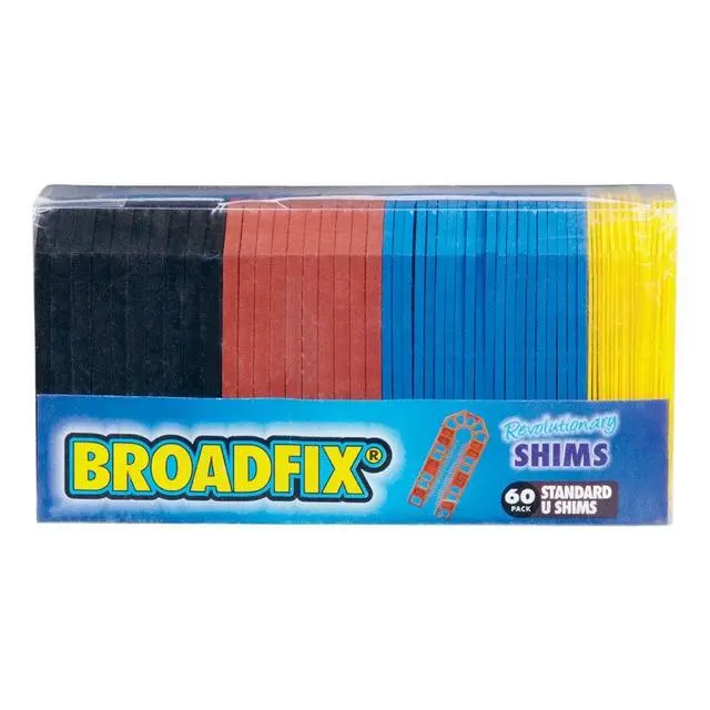 Broadfix STU60A-US Plastic U Shims, 60-Pack Color-Coded Assortment Set, Comb Shape for Secure Leveling and Installation, Waterproof, Water Proof, Outdoors, 1/4" (6Mm), 4 In., 3/16" (5Mm)