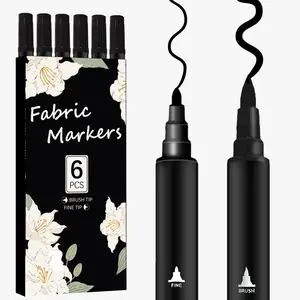 Fabric Markers 6Pack -  Dual Tip Permanent Markers for Clothes, Bags, Canvas, Hats, Shirts & Textiles