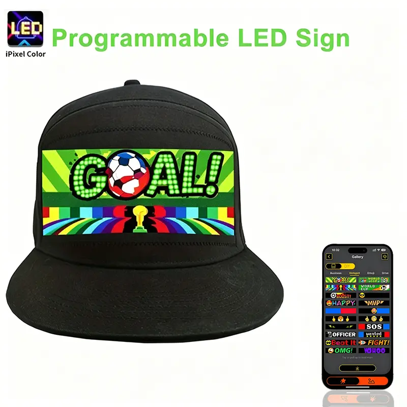 Programmable LED Baseball Hat with Wireless App Control, Smart Message Light & DIY Scrolling Text/Animations, Car Interior Decoration Statement Cap with Devil’s Eye for Raves, Novelty Gifts - Black