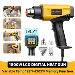 SEEKONE 1800W Heat Gun with LCD Digital Display Compact Design Hot Air Gun Variable Temperature Control 122℉~1202℉（50℃- 650℃）with Memory Function and 4 Nozzles for Crafts, Vinyl Wrap, Shrink Tubing