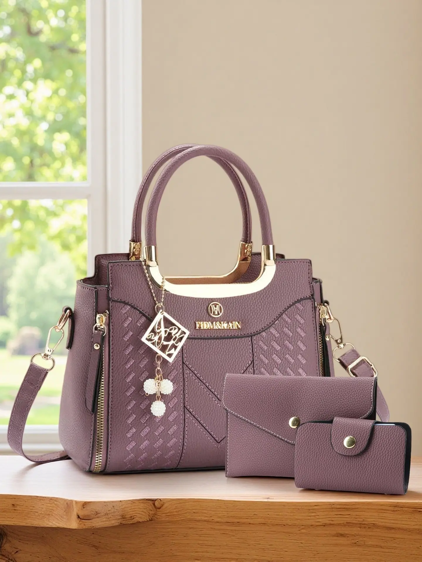 Women's Casual PU Satchel Bag Set, V-Shape Stitching Design, Perfect Mother's Day Gift, 3-Piece Handbag Collection
